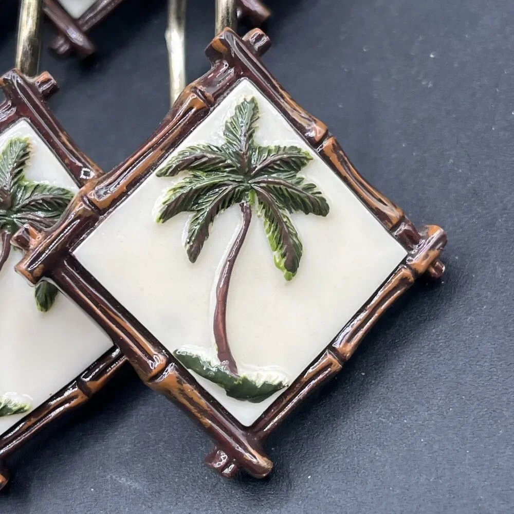 Set of 12 Resin Palm Tree Bamboo Resort Shower Curtain Hooks